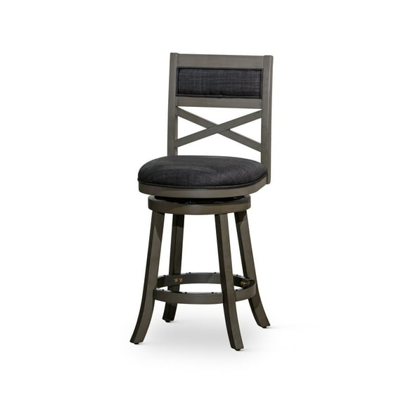 24" Classic Counter Swivel Stool With Height X-Back And Foot Rest, Round Bar Stools for Home Kitchen Counter, Dining Room, Restaurant, Weathered Gray Finish, Charcoal Fabric Seat Cushion