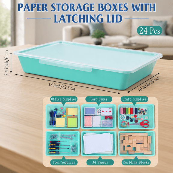 24 Classroom Paper Storbwith Lids Teal 13x10in