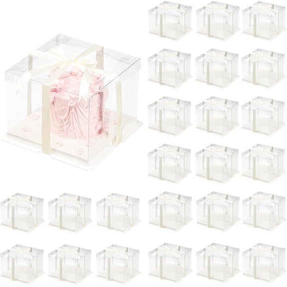 24 Clear 2-Layer Cake Boxes with Lids 6.7 x 6.7 x 7.8 Inches