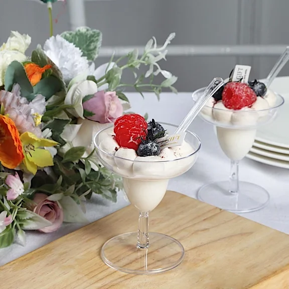24 Clear 2 Oz Disposable Mini Margarita Glass Plastic Dessert Cups Spoons Party