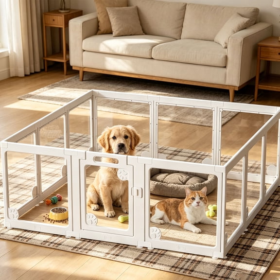 24" Clear Acrylic Dog Playpen Indoor,Transparent Puppy Playpen 12 Panels