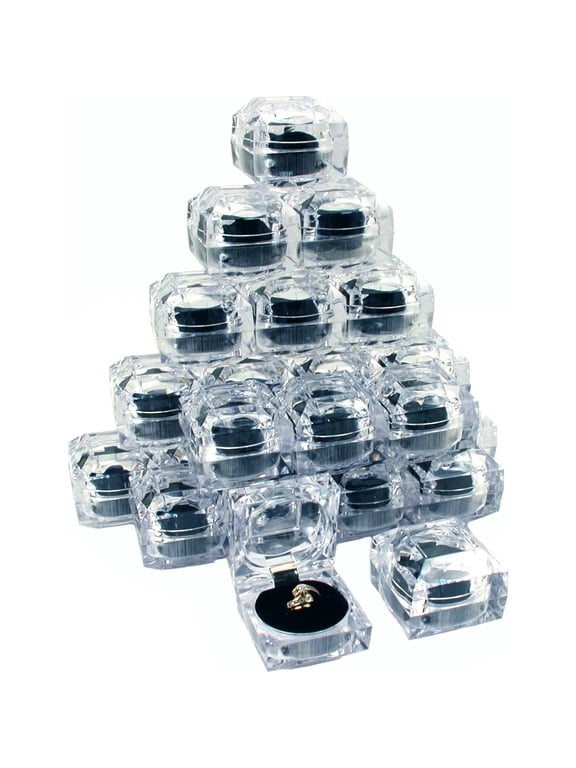 24 Clear Crystal Ring Gift Boxes 1 7/8"