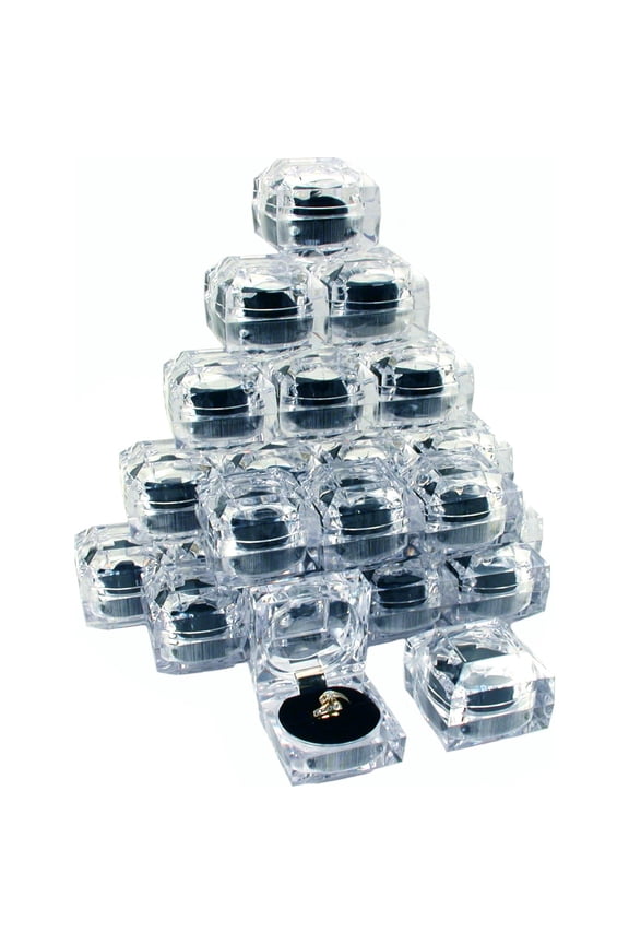 24 Clear Crystal Ring Gift Boxes 1 7/8"