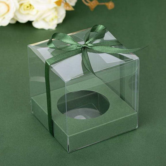 24 Clear Cupcake Green Color Gift Box with Green Satin Ribbon
