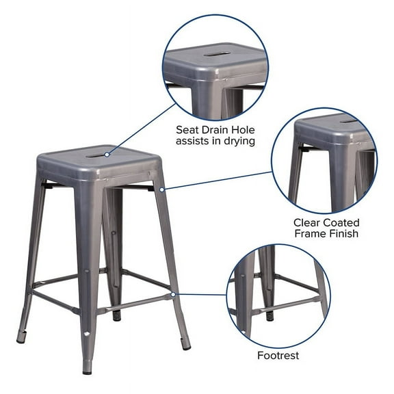 24" Clear No Back Metal Stool