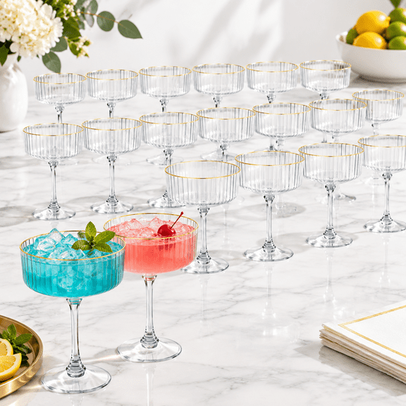 24 Clear Plastic 10oz Coupe Martini Glasses, Disposable or Reusable