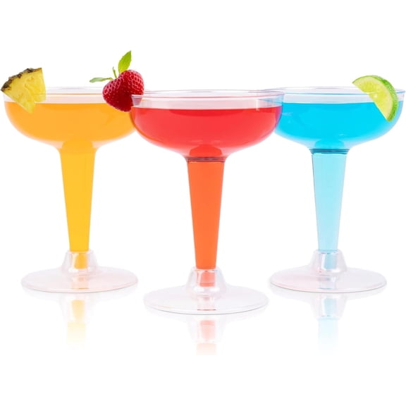 24 Clear Plastic Coupe Glasses 4oz - Disposable Plastic Cocktail Cups, Martini Glasses, Margarita Glass, Champagne Glass for Parties, Cinco de Mayo, Taco Party, Weddings Decorations