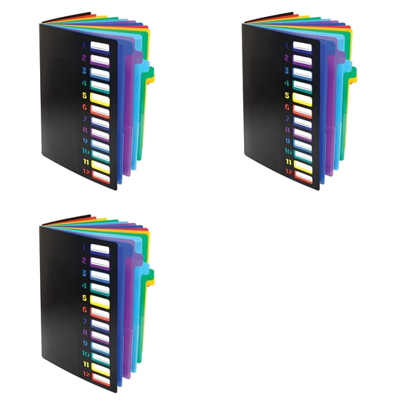 24 Clear Pocket Expanding File Folder 12 Colored Tabs,Holds 300 Sheets, File Organizer,Numbered Index on Cover 3PC