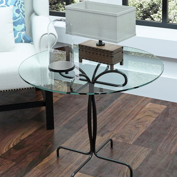 24" Clear Tempered Glass Table Element, 1/4" Inch Thick, Smooth Polished Edge, To Wear, Heat, Corrosion, Impact, For Multiple Applications Round Component, Clear, Different Designs