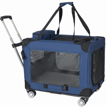 24'' Collapsible Rolling Dog Crate – 3-Door Travel Kennel, Dark Blue