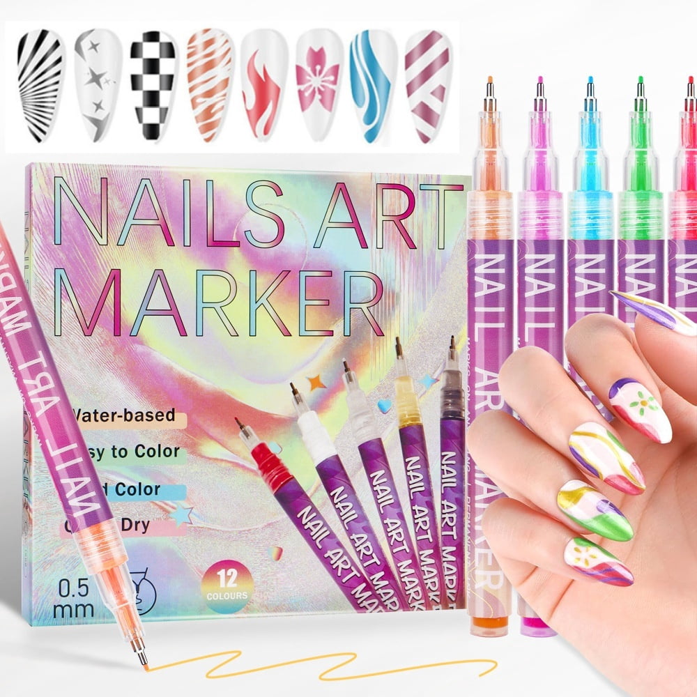 24 Color 0.5mm and 0.7mm Pens 3D Nail Polish Pens Acrylic Paint Pens Nail Markers for Nail Art Drawing Painting, , DIY Nail Art Beauty Adorn Manicure Tools
