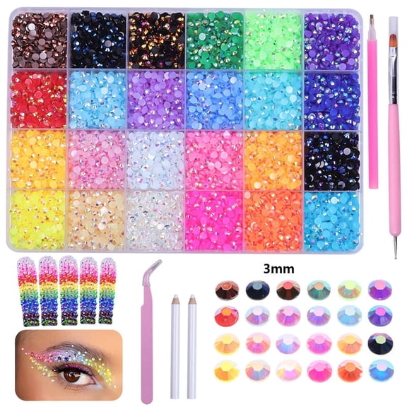 24 Color 19200Pcs 3mm Jelly Resin Rhinestones for Crafting Bedazzling Multicolor Flatback Stones Colorful AB Gems for Crafts Nail Art Clothes Eyes Makeup Tumblers Bottles DIY Crafts