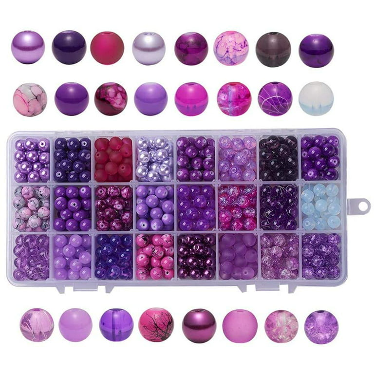 24 Color 8mm Purple Glass Beads Round Bracelet Spacers Beads Loose