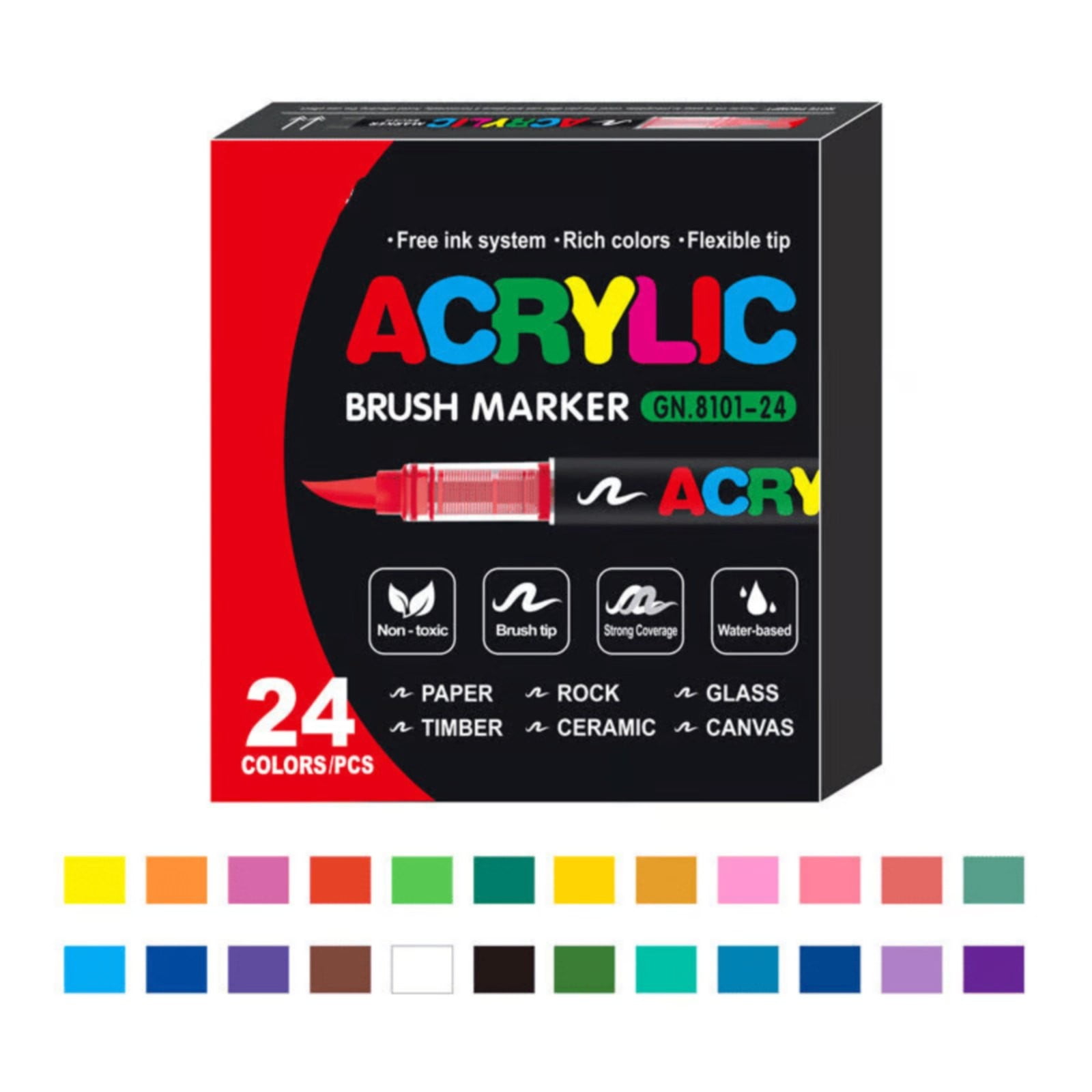 Online Acrylic Paint Pens Set Of 6 - Water-Based, Quick-Drying For Wood, Glass, Stone & Plastic