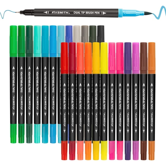 24 Color Dual Tip Brush Marker Set Water Based Pigment Ink Art Journaling Drawing Pen