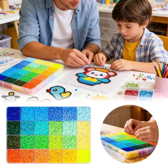 24 Color Fuse Beads Refill Pack - DIY Perler Beads for Kids & Adults, Non-Toxic Plastic Craft Beads for Art Projects, Home & Classroom Creative Play (Only Beads, No Tools Included)