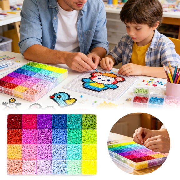 24 Color Fuse Beads Refill Pack - DIY Perler Beads for Kids & Adults, Non-Toxic Plastic Craft Beads for Art Projects, Home & Classroom Creative Play (Only Beads, No Tools Included)