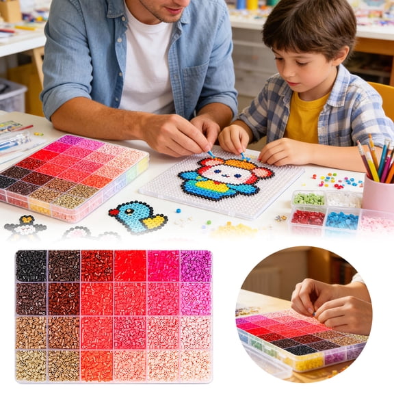 24 Color Fuse Beads Refill Pack - DIY Perler Beads for Kids & Adults, Non-Toxic Plastic Craft Beads for Art Projects, Home & Classroom Creative Play (Only Beads, No Tools Included)