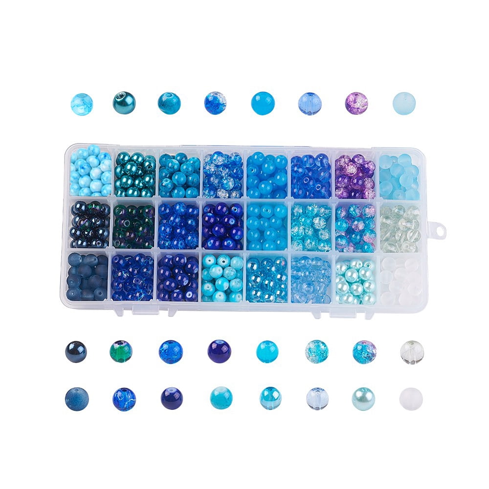 24 Color Imitation Pearl & Crackle & Transparent & Opaque Glass Beads Round Gradient Color Blue 8~8.5mm Hole: 1.3~1.6mm about 30Pcs/color 720Pcs/box