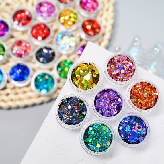 24 Color Nail Set With Circular Glitter That Sparkles
