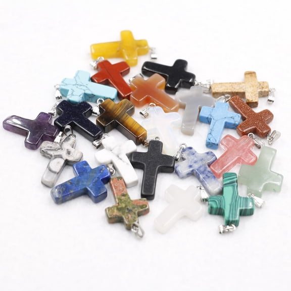 24 Color Natural Stone Cross Necklace Pendant