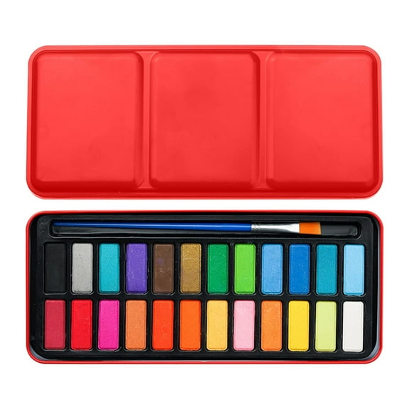 24 Color Solid Watercolor Paint Set Portable Iron Box Art Supplies for Kids Adults Hand Drawn Painting Sketching Travel Watercolor Kit Non Toxic Vibrant Colors Long Lasting Pigments