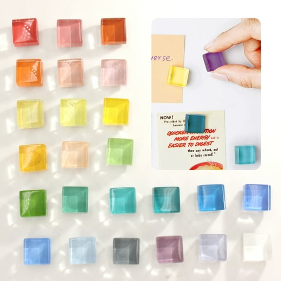 24 Color Strong Fridge Magnets, Small Colorful Transparent Glass Square Refrigerator Magnets for Crafts, Cute Decoration for Office, Kitchen, Locker Accessories