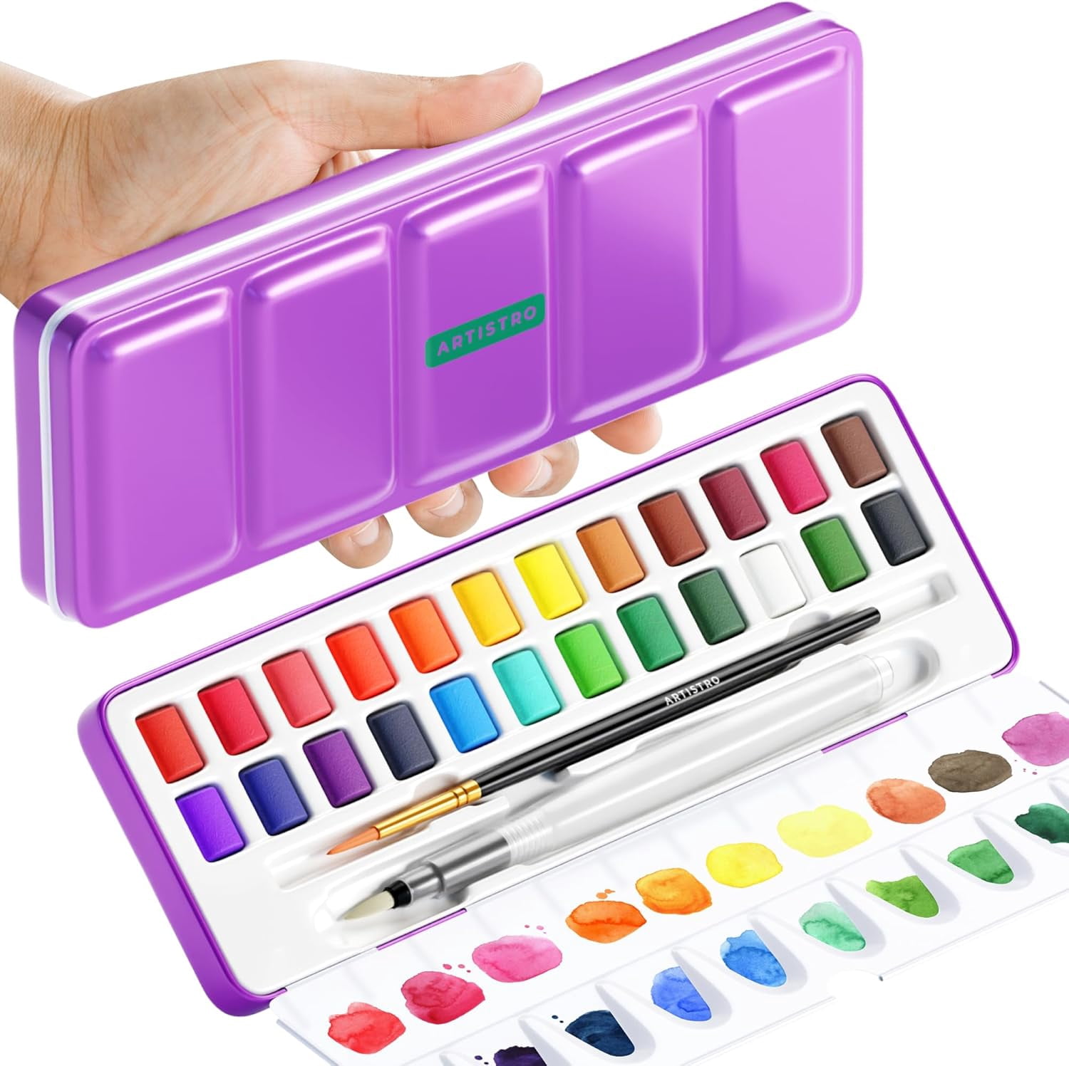 24 Color Watercolor Paint Set - Portable Paint Art Kit with Palette and Brush Pens - Travel Water Color Set for Adults, Professionals, Kids - Art and Painting Supplies - Gift Idea