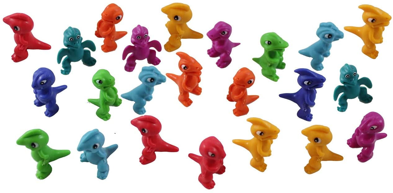 24 Colorful Cute Tiny Dinosaur Animal Figurines - Mini Dino Toys - Small Novelty Prize Toy - Party Favors - Gift- Easter Egg Filler - Small Novelty Prize Toy - Party Favors - Gift - Bulk 2 Dozen