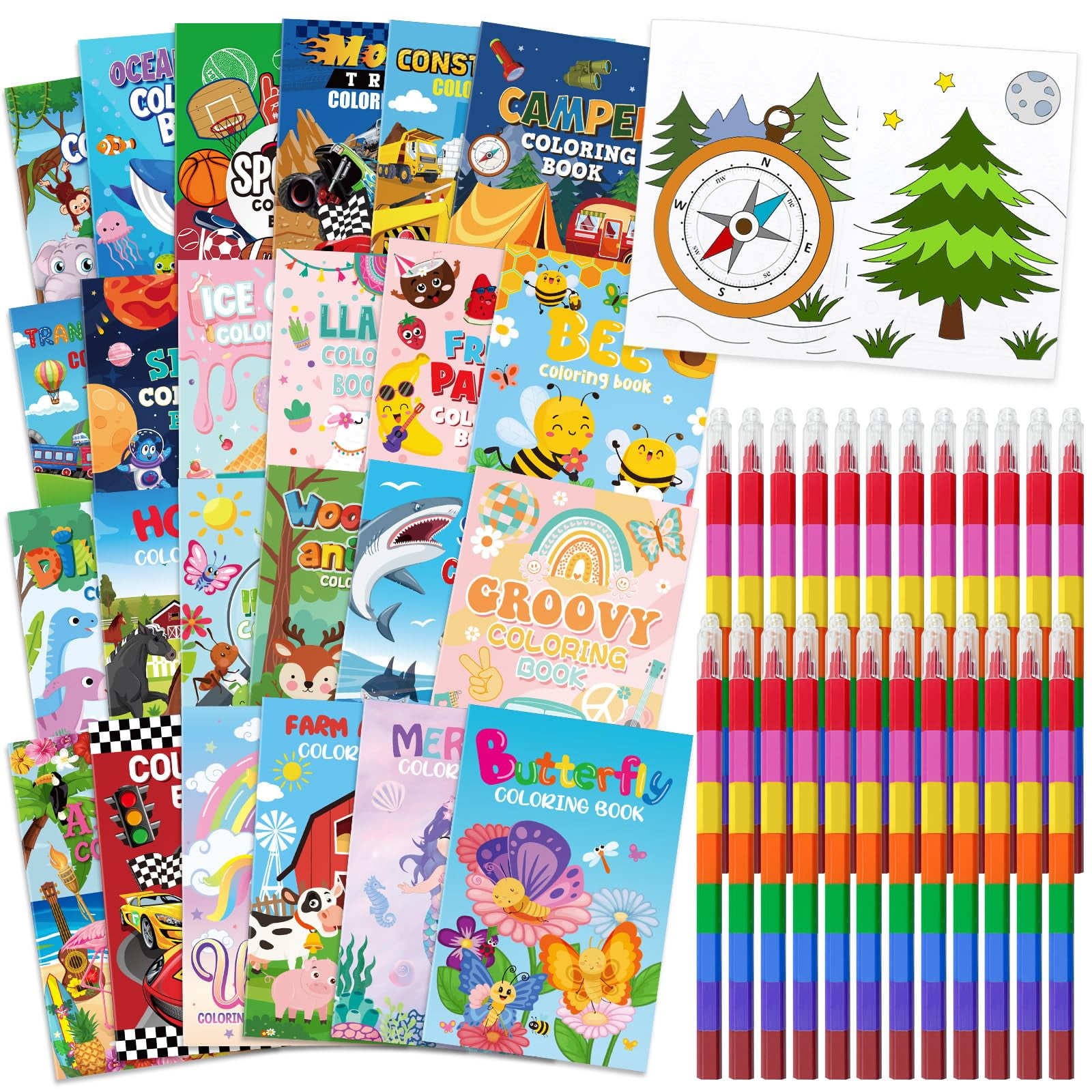 24 Coloring Books for YPF5 Kids Bulk With 24 Crayons Set Mini Coloring ...