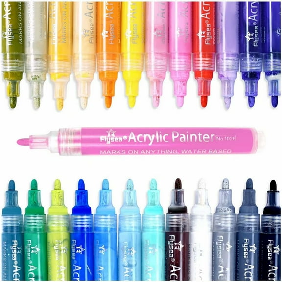 24 Colors 0.7mm Acrylic Paint Marker Pens, For Rock Painting, Paper, Plastic, Ceramic, Glass, Wood, Metal, Canvas. Water Based, Acid Free Non Toxic, Quick Dry, Fine Tip