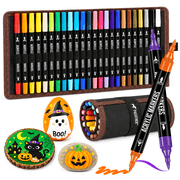 24 Colors Acrylic Paint Markers, Dual Tip with Fine Tip and Brush Tip Pens for Stone, Wood, Calligraphy, Canvas, Ceramic, Metal, Glass, Rock Painting, DIY Craft