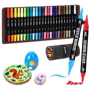 24 Colors Acrylic Paint Markers, Dual Tip with Fine Tip and Brush Tip Pens for Stone, Wood, Calligraphy, Canvas, Ceramic, Metal, Glass, Rock Painting, DIY Crafts Art Supplies Kit