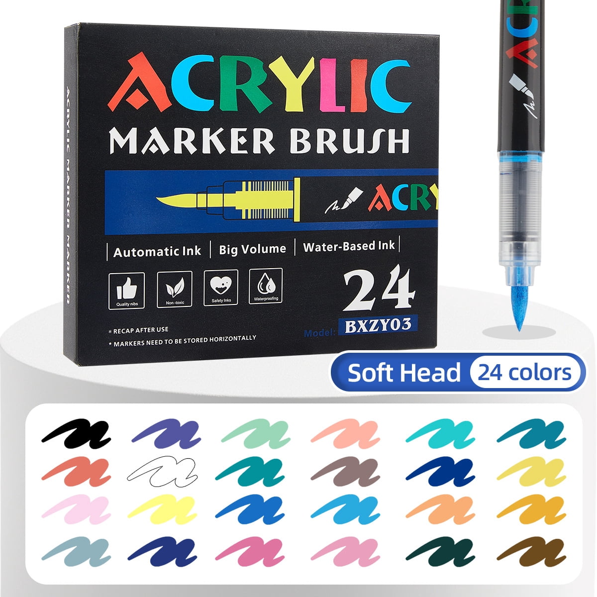 24 Colors Acrylic Paint Markers - Paint Pens for Drawing, Fabric, Paper, Glass, DIY - Art & Craft Supplies for Adults, Teens