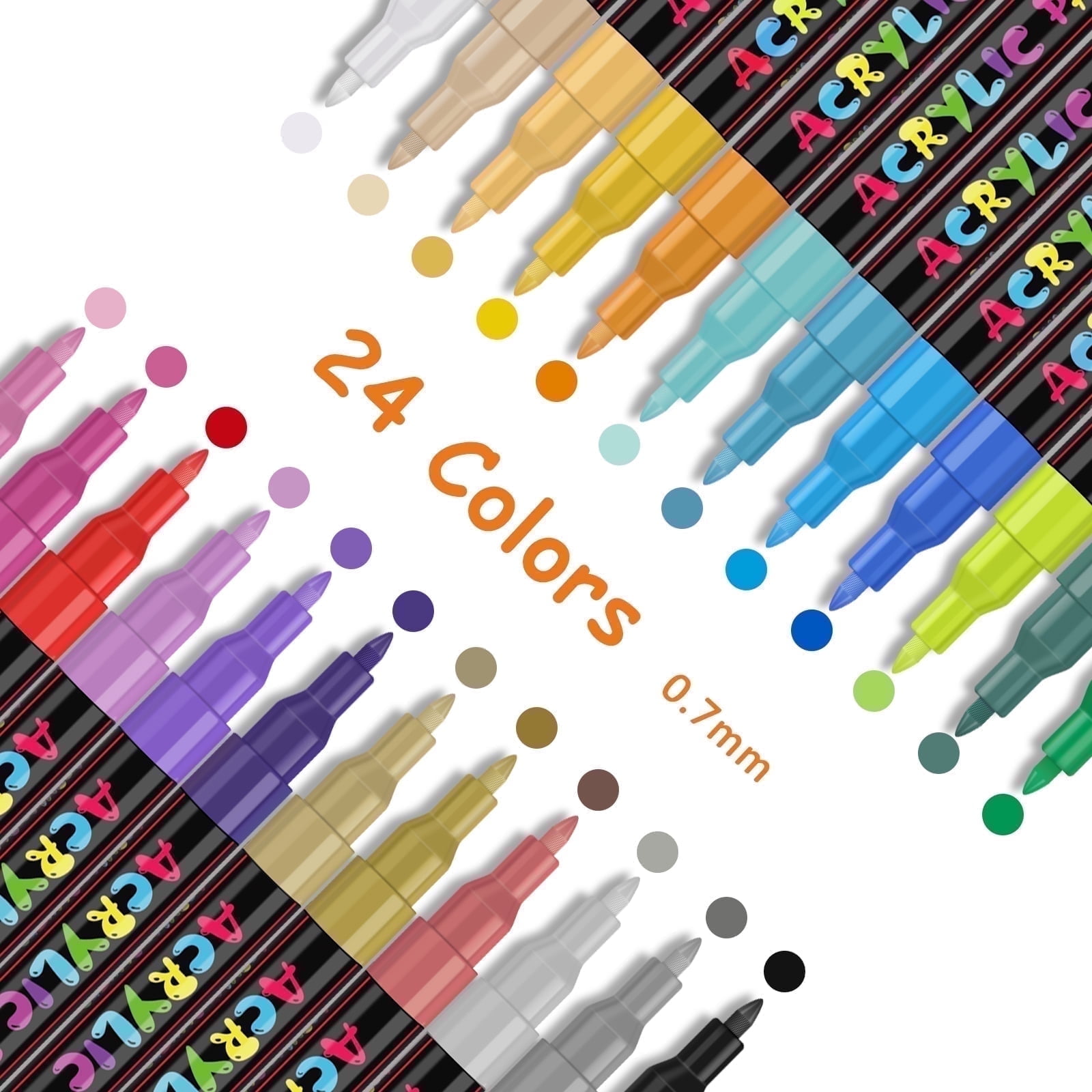 24 Colors Acrylic Paint Pens, Art Set Acrylic Paint Markers, Fabric Markers for Textile, Canvas, Rock, Glass, Wood, Paper, DIY, Extra Fine