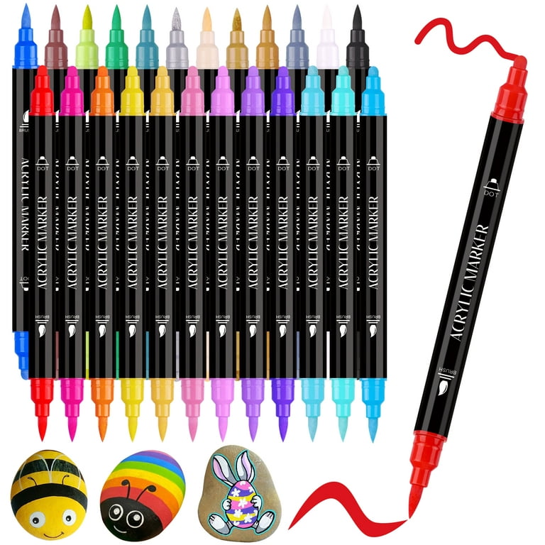 24 Colors Acrylic Paint Pens, Dual Tip Pens With Medium Tip and