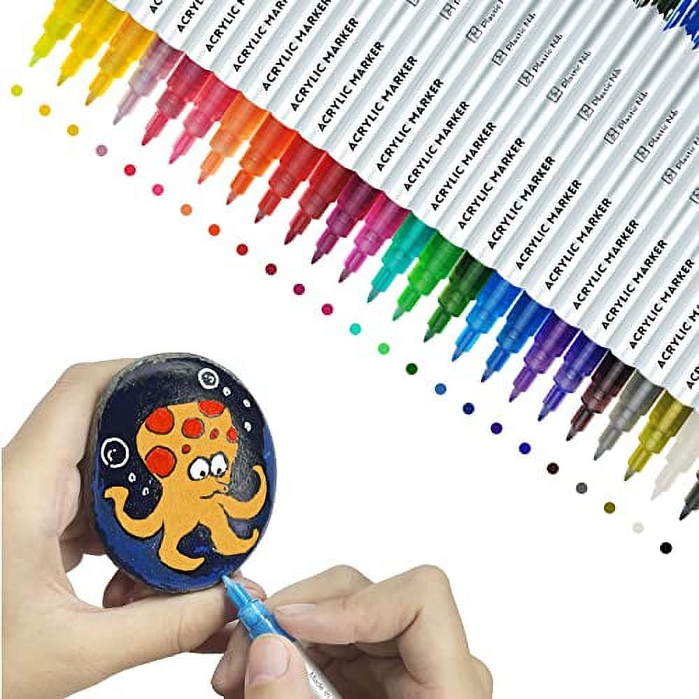 PINTAR Acrylic Paint Brush Markers Set of 24 & 2 Water-Filled Brush Pens, Ultra-Fine Brush Tip Pens for Rock Painting, Ceramic, Glass, Wood,  Porcelain, Paper, and Almost All Surfaces