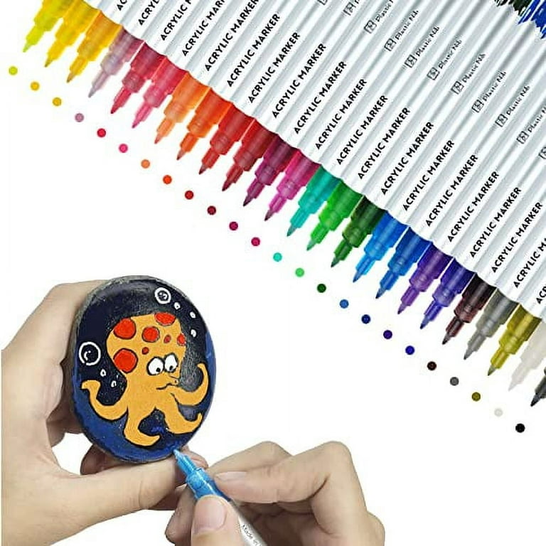 Acrylic Paint Marker Pens for Rocks Painting Fine Tip Paint Pens of 24  Colors for Wood, Stone, Fabric, Canvas, Ceramic, Scrapbooking Supplies, DIY