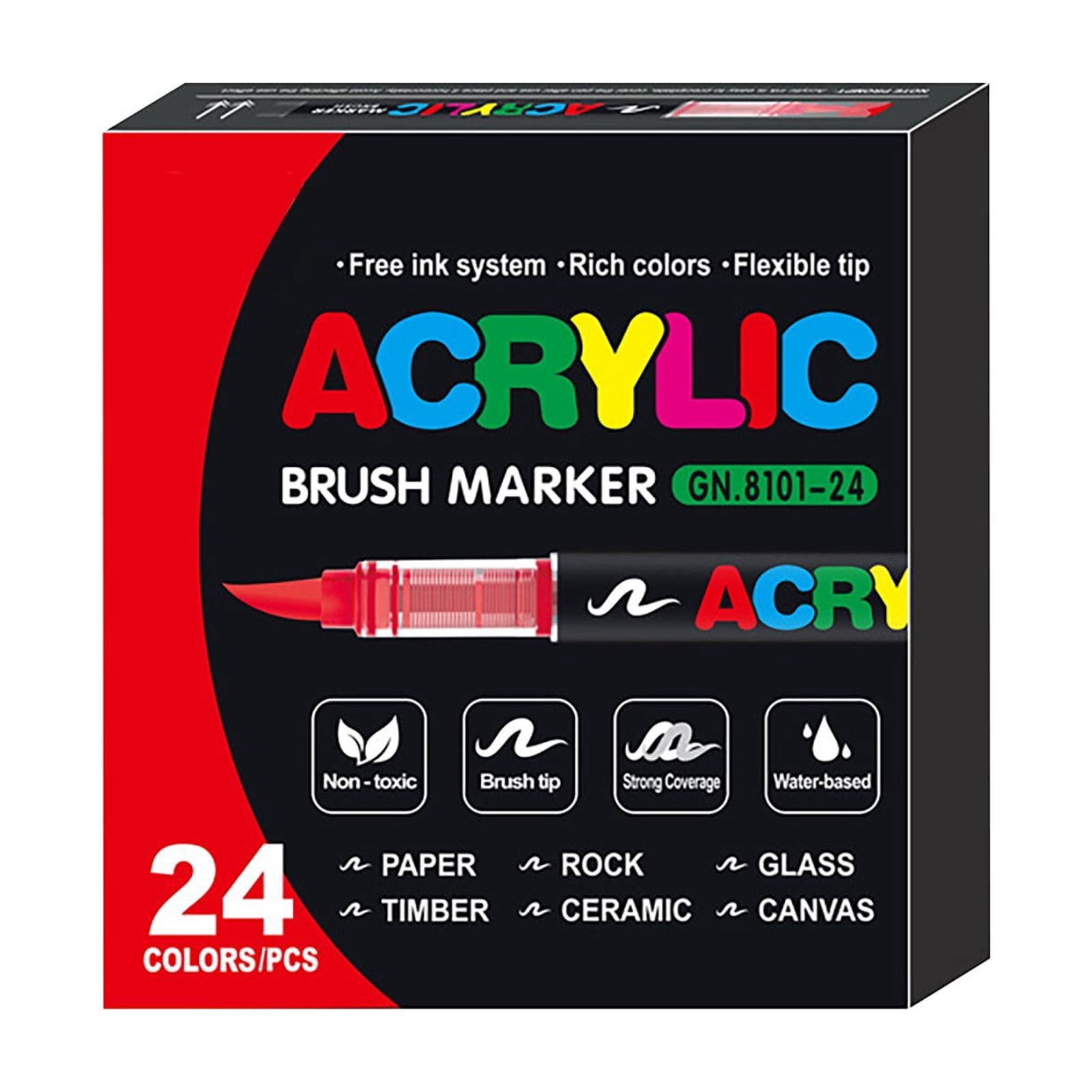 24 Colors Acrylic Paint Pens, Soft Brush Tip Paint Pens And Paint Markers, Acrylic Paint Pens For Wood, Stone, Canvas, Glass, Fabric, Eggs, Rocks Painting/10ml