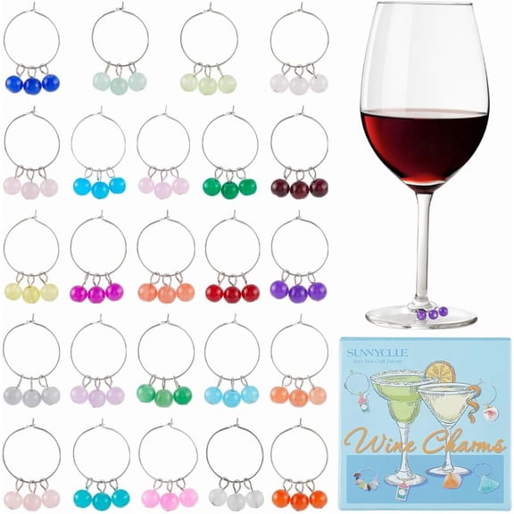24 Colors Bead Wine Glass Charms Wine Stem Charm Bulk Dangle Metal Rings 8mm Balls Muti Color Tags Cups Markers Identifiers