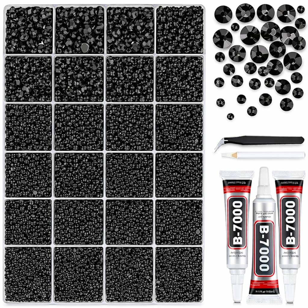 24 Colors Bedazzling Kit with Jelly Rhinestones, 32000PCS 3mm Flatback Resin Rhinestones with B7000 Glue,Rhinestone Kit for Crafts, Nail Art and Cloths