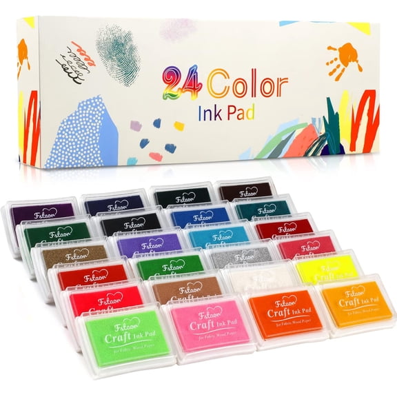 24 Colors Craft Ink Pads for Rubber Stamps, Washable Kids Ink Pads for Paper, Wood, Fabric, Fingerprint, Scrapbooking, DIY Arts & Crafts Supplies for Card Making