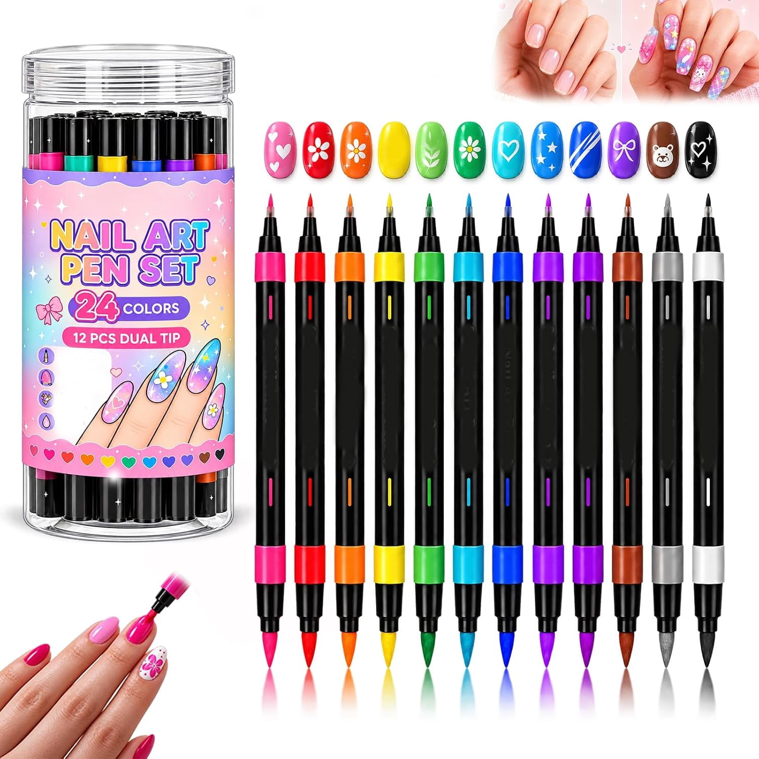 24 Colors Dual Ended Nail Art Pen Sets 12-24 Color, Nail Art Markers ...