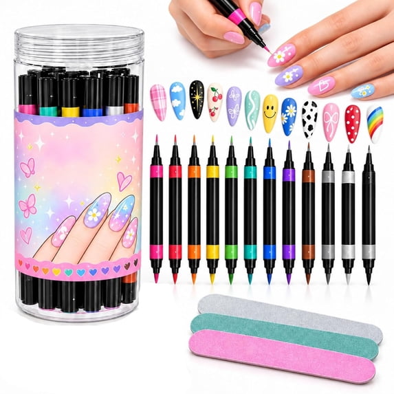 24 Colors Dual Ended Nail Art Pens Set, Diy Manicure Drawing Set,Dual ...