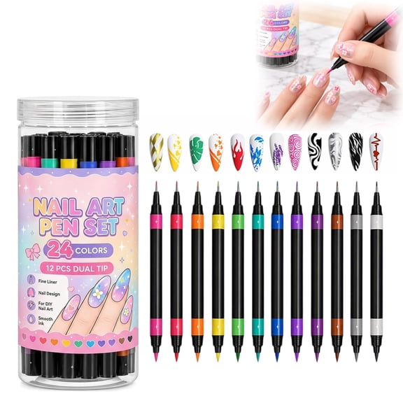 24 Colors Dual Ended Nail Art Pens Set, Dual-Tip Nail Art Markers for DIY Manicure Nail Painting.(1Pcs)