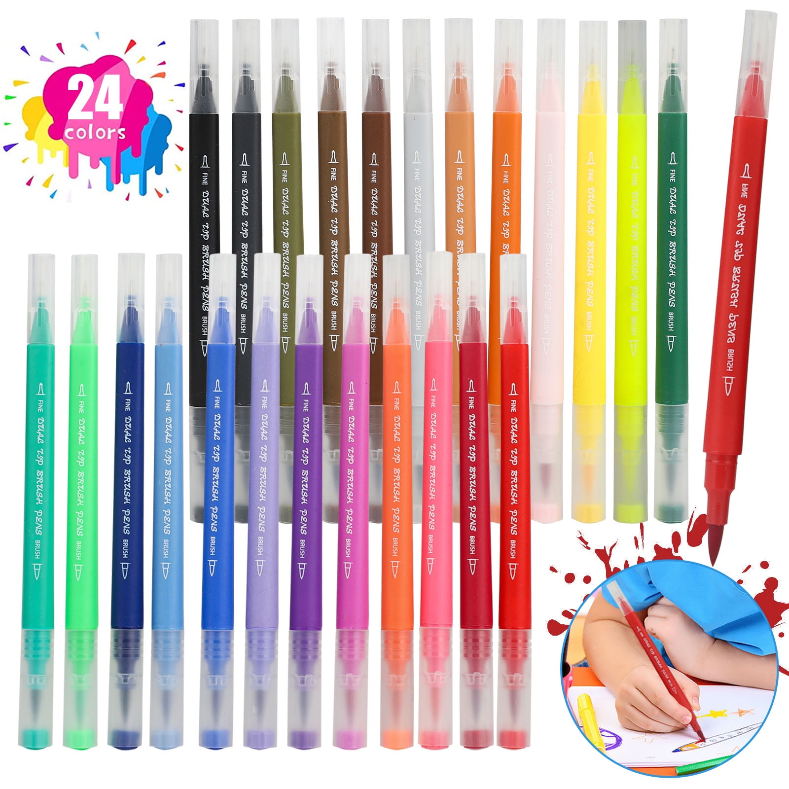 Tutuviw Dual Brush Marker Pens for Coloring,24 Colored Markers,Fine Point  and Brush Tip Art Markers for Kids Adult Coloring Books Bullet Journals  Planners,Note Taking Coloring Writing 