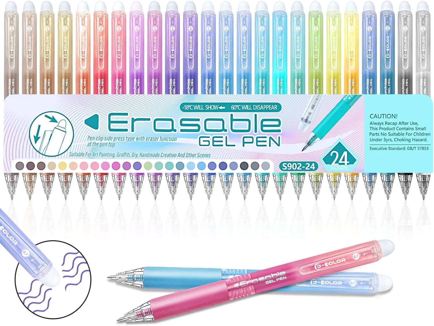 24 Colors Erasable Gel Pens Fine Point 0.7mm for Notes Journaling Drawing Doodling Memo Smooth Writing Refillable Birthday Christmas Gift