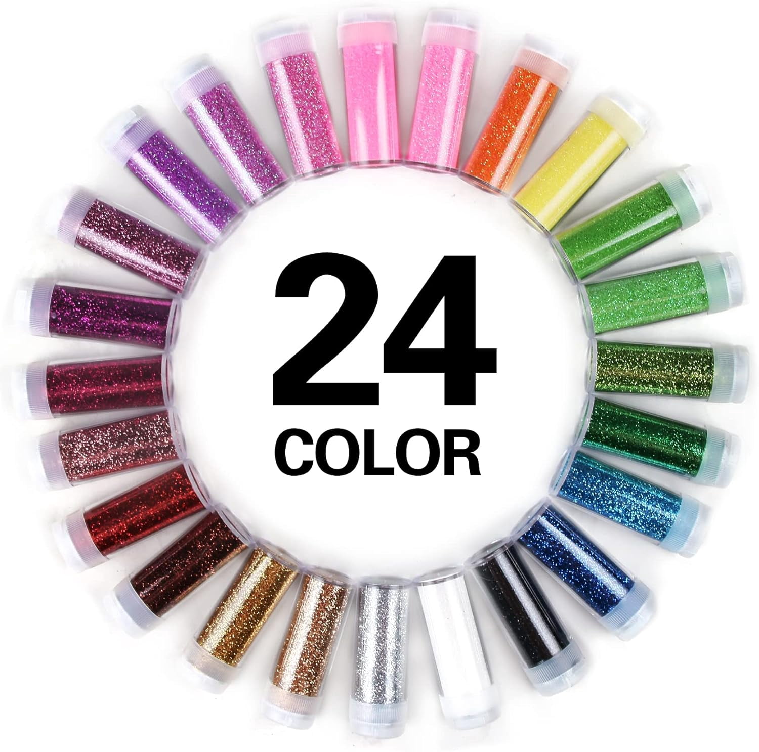 24 Colors Extra Fine Iridescent Rainbow Glitter Set for Resin Craft, Nail Art, Makeup, Face, Hair, Christmas, Halloween, Tumbler, Arts, Crafts