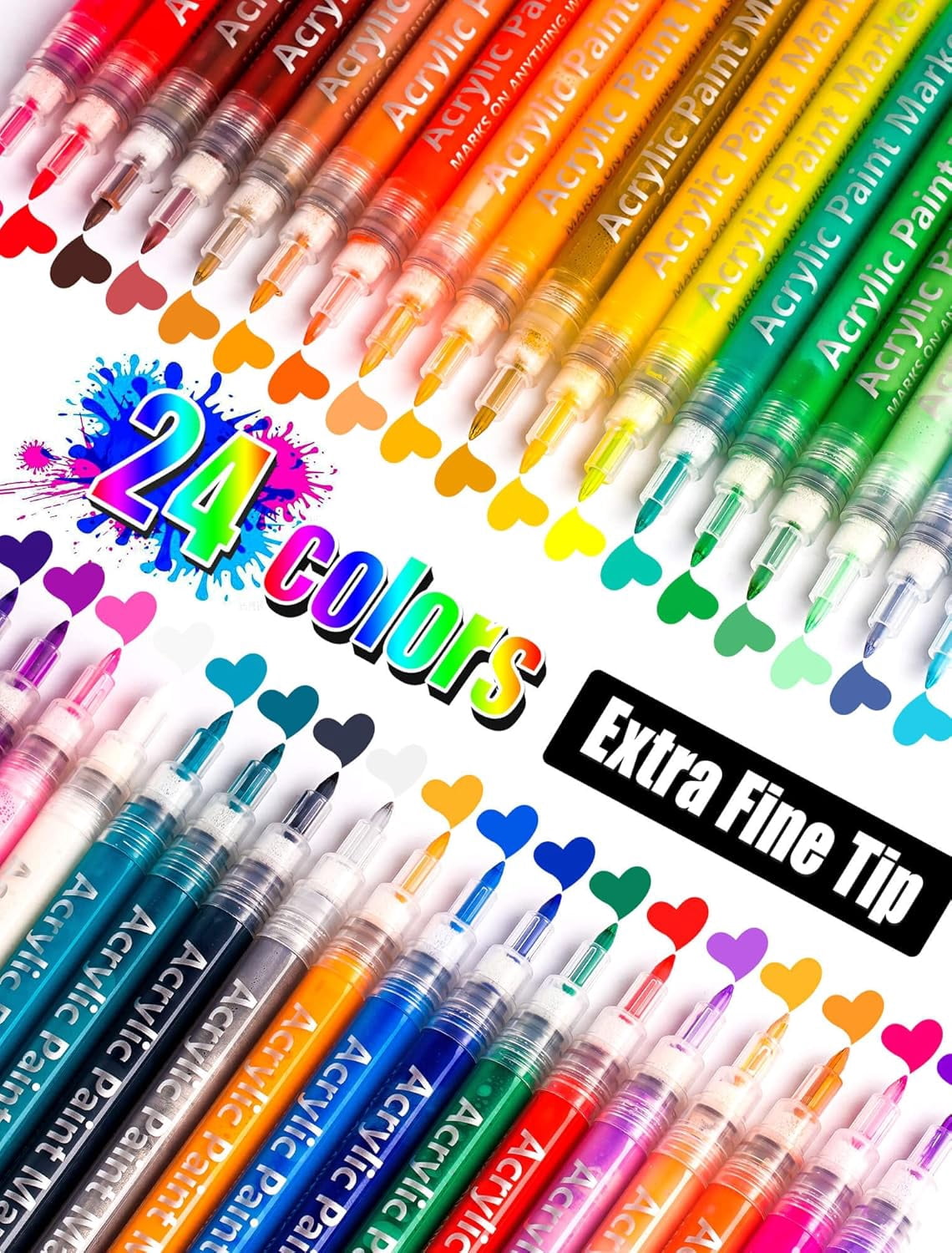 Arrtx 62 Color Acrylic Paint Pens Set – Brush & Bullet Tips, Water-Based, For Rocks, Fabric, Wood, Canvas