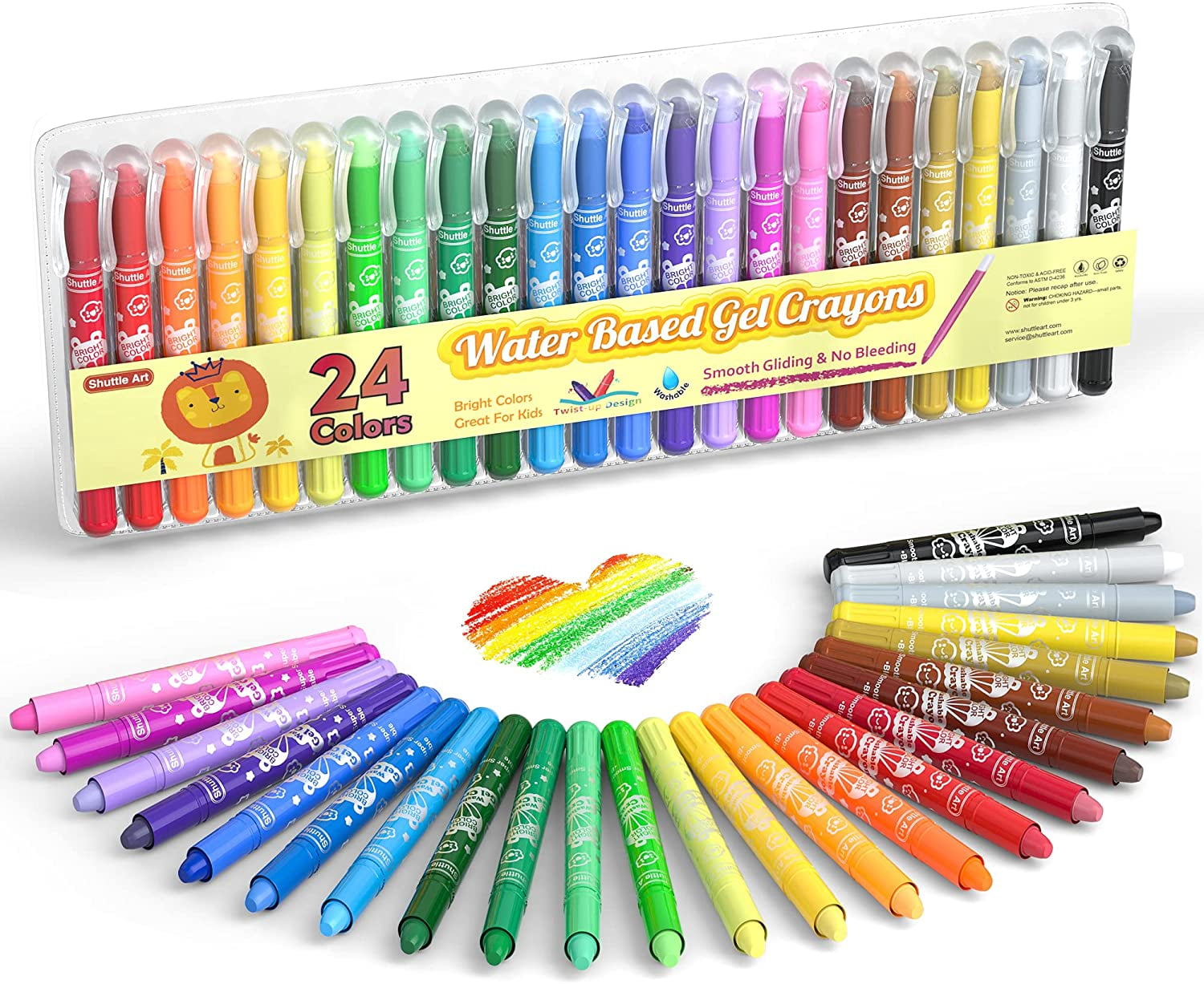 crayon品 Shuttle Art 24-Color Twistable Gel Crayons Set for Kids, Non-Toxic